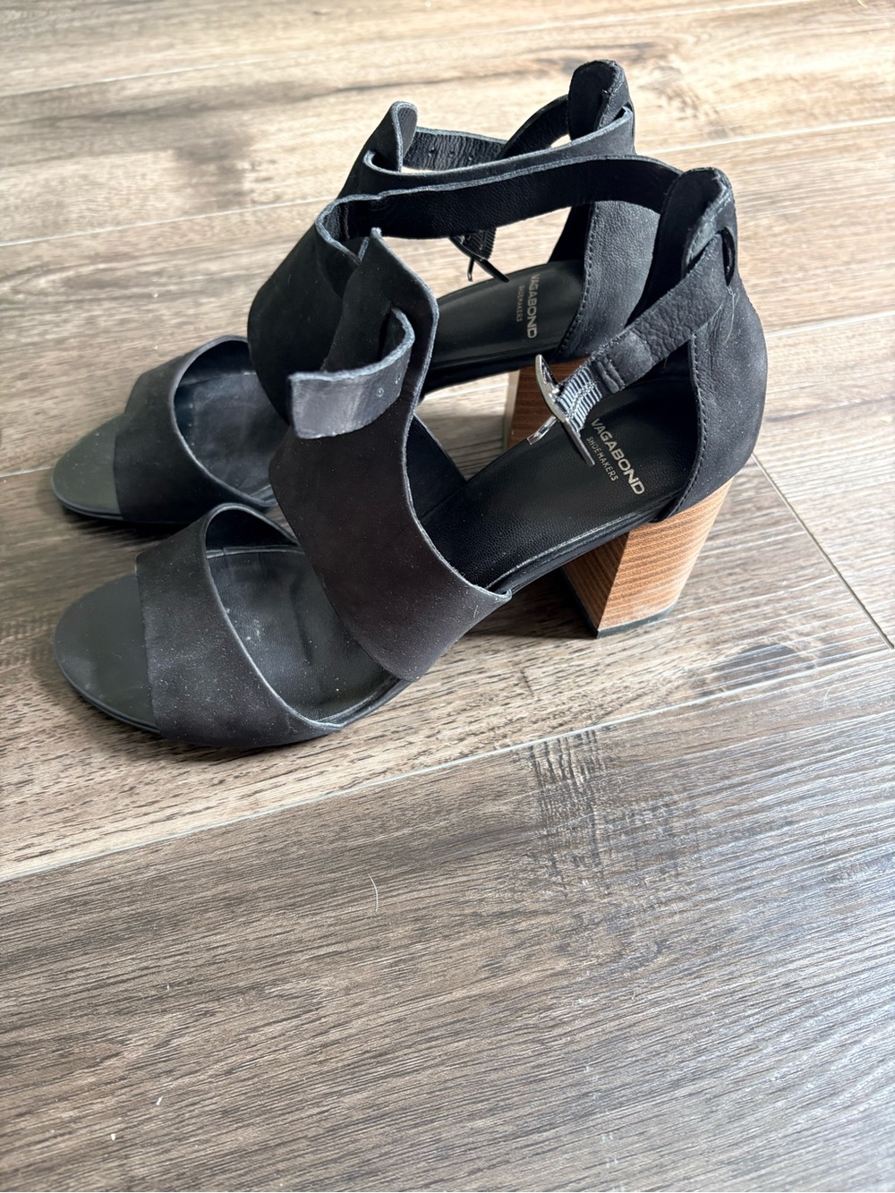 Vagabond Black Suede Open-Toe Block Heel Sandals